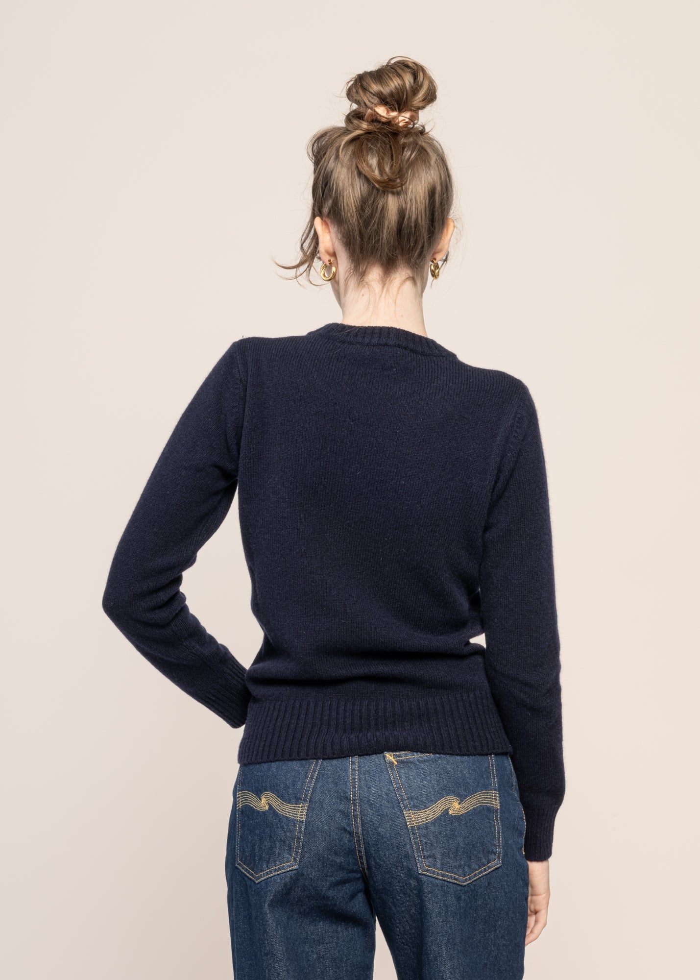 Pull col rond en laine recyclée | marine "maglia laura blu mora"