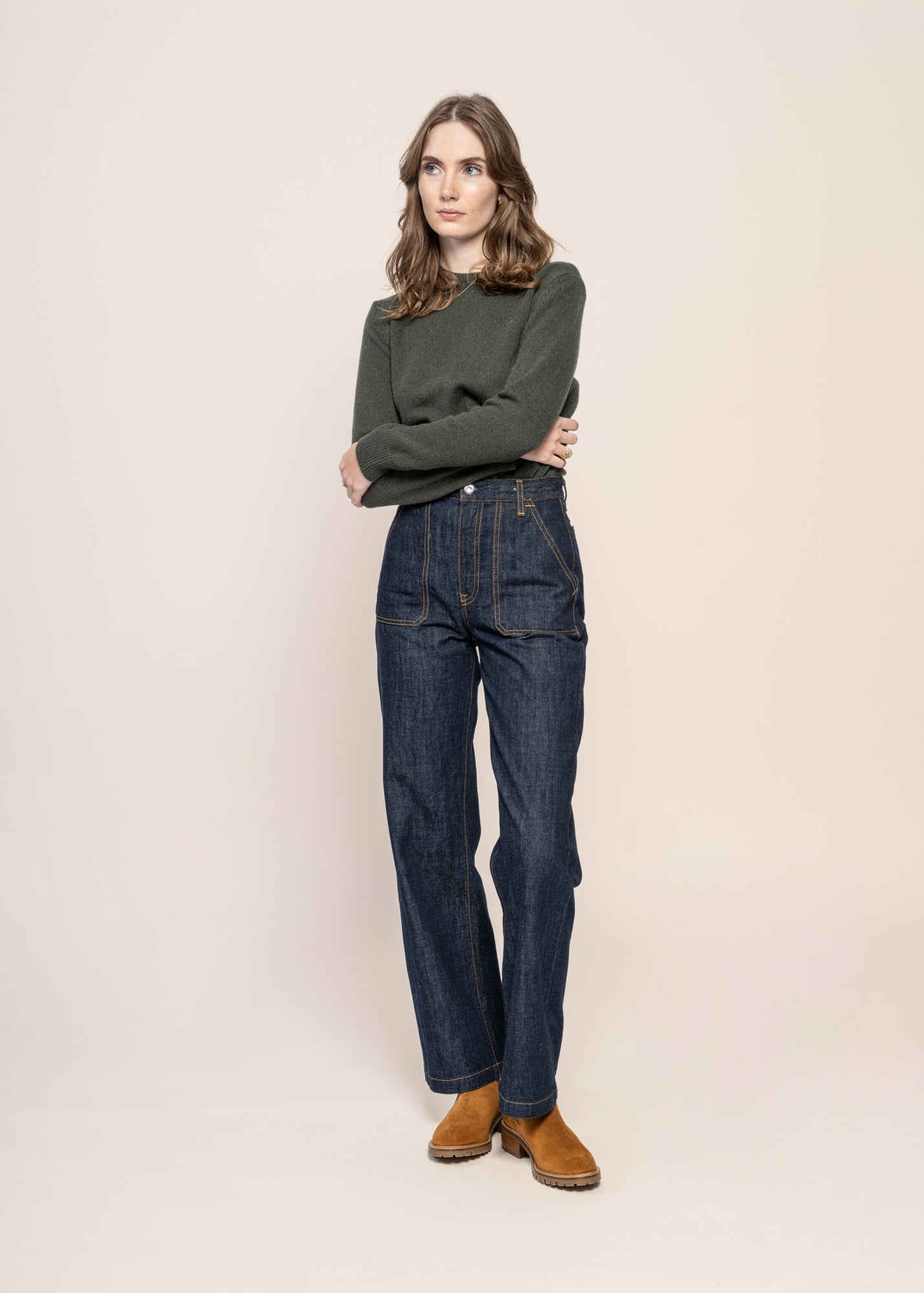 Pantalon droit large en coton bio | brut "asta workwear pants one wash"