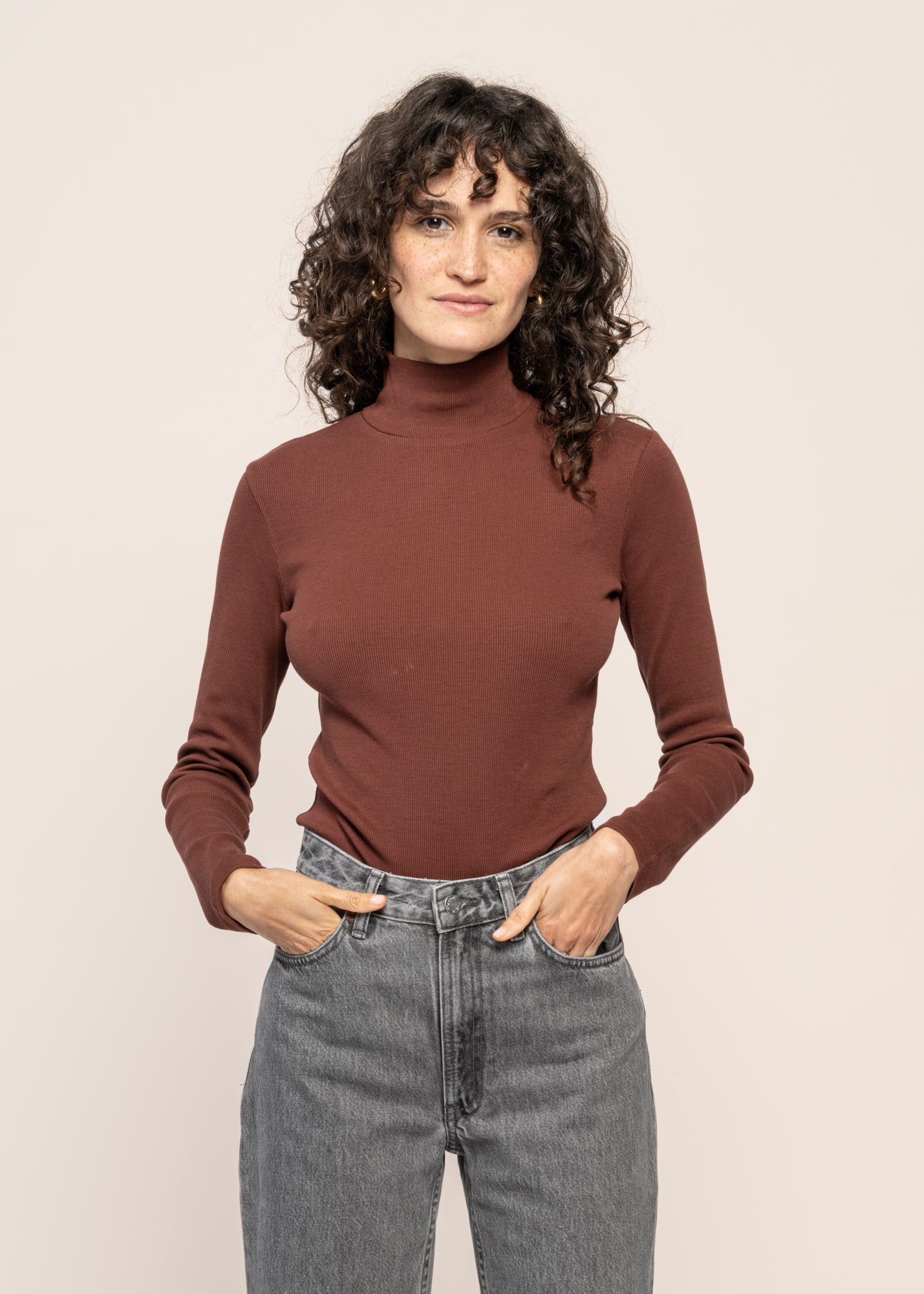 T-shirt manches longues en coton bio | marron "coffee rib aine top"