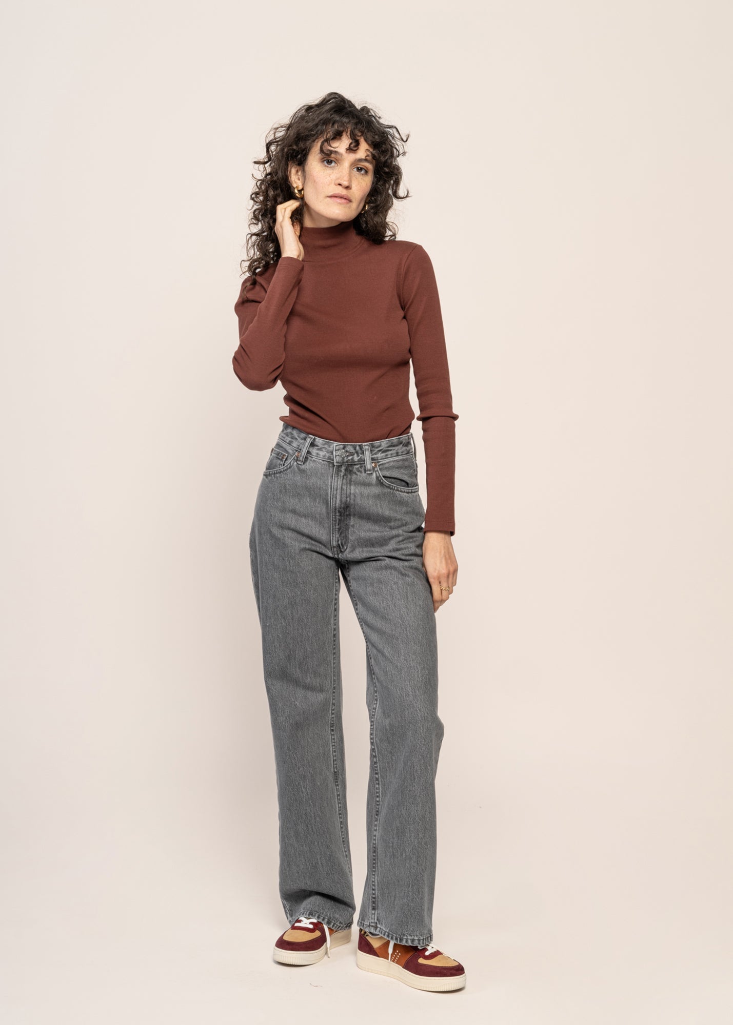 T-shirt manches longues en coton bio | marron "coffee rib aine top"