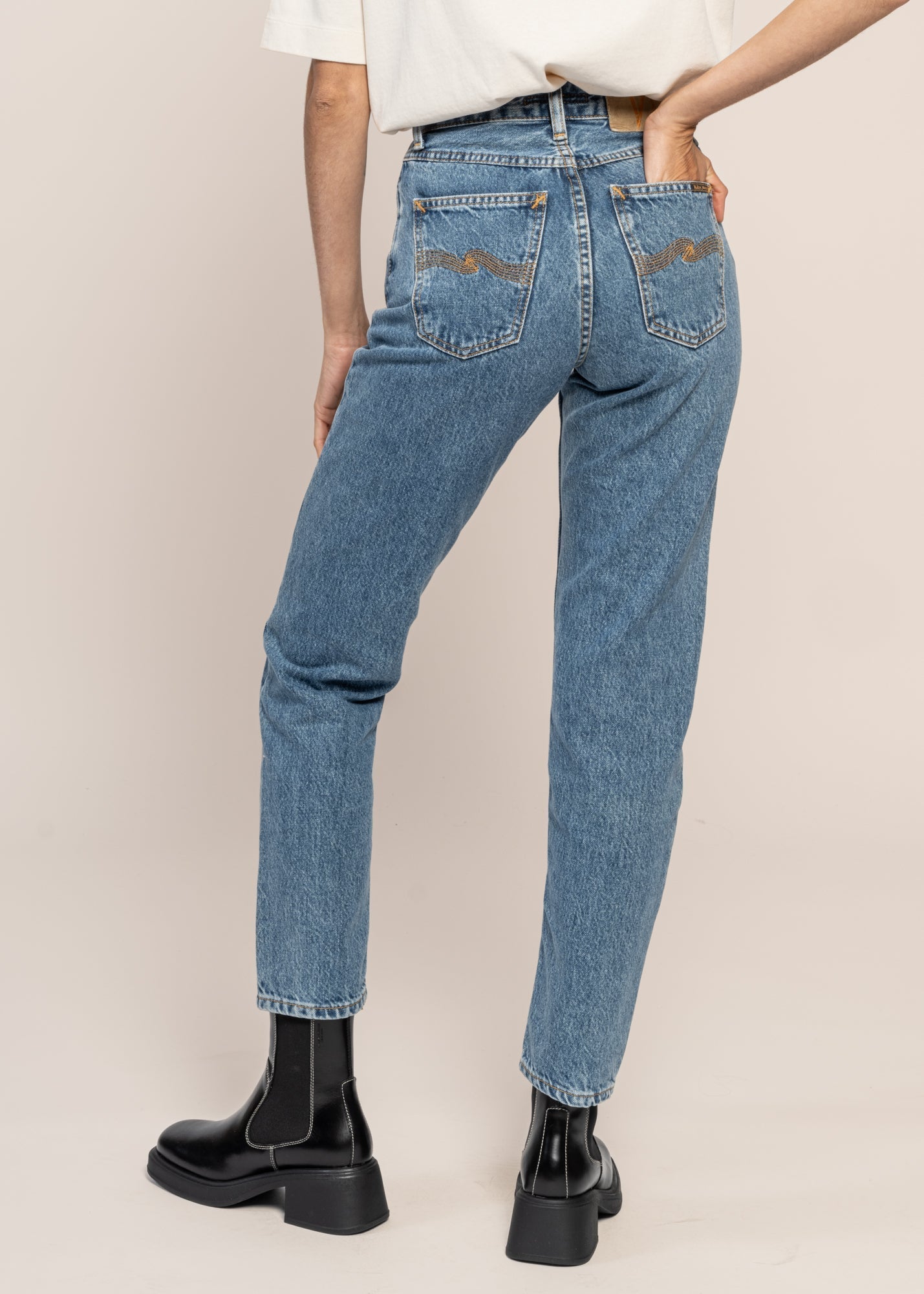 Jean mom en coton bio | bleu 'breezy britt casual blue'