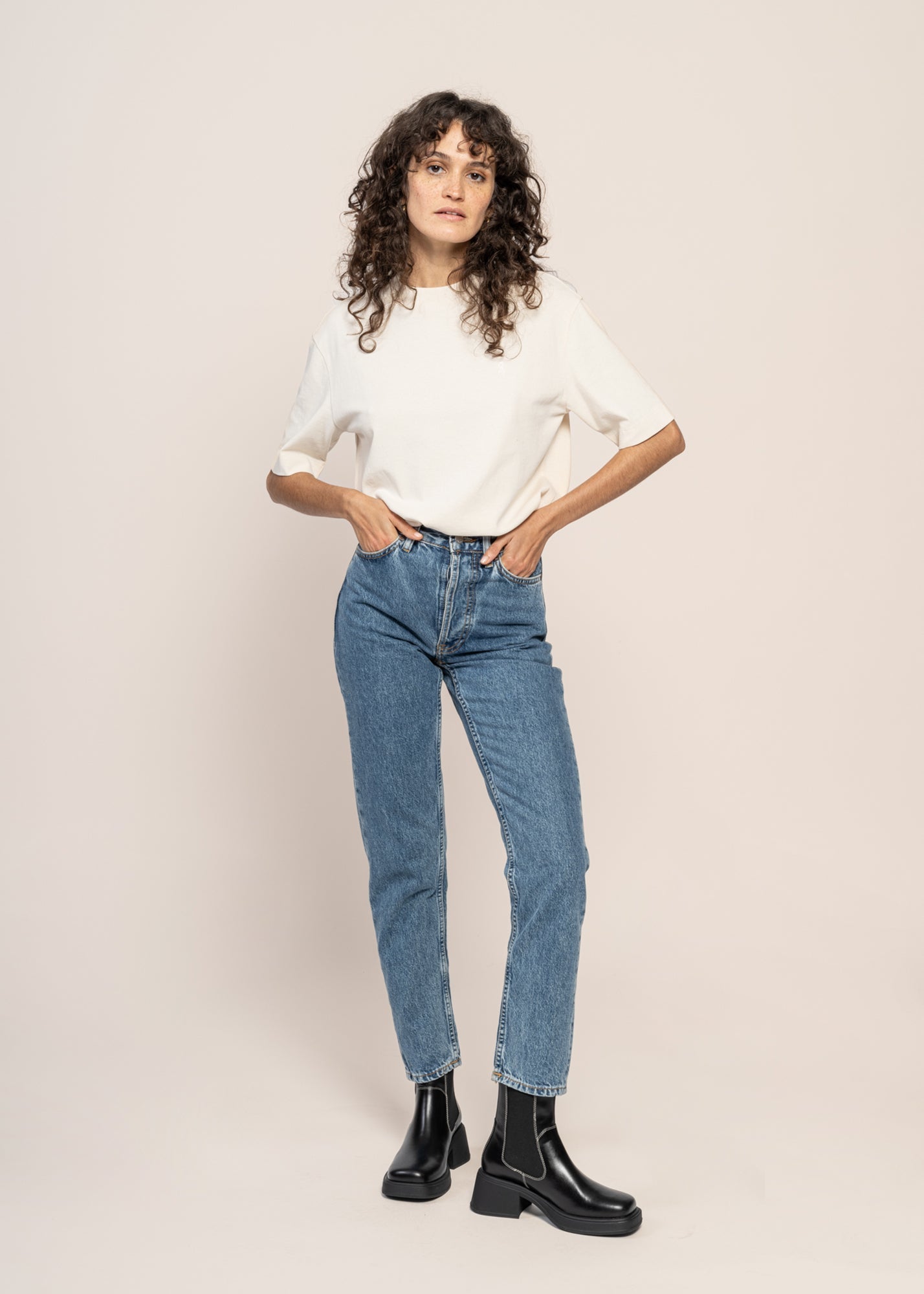 Jean mom en coton bio | bleu 'breezy britt casual blue'