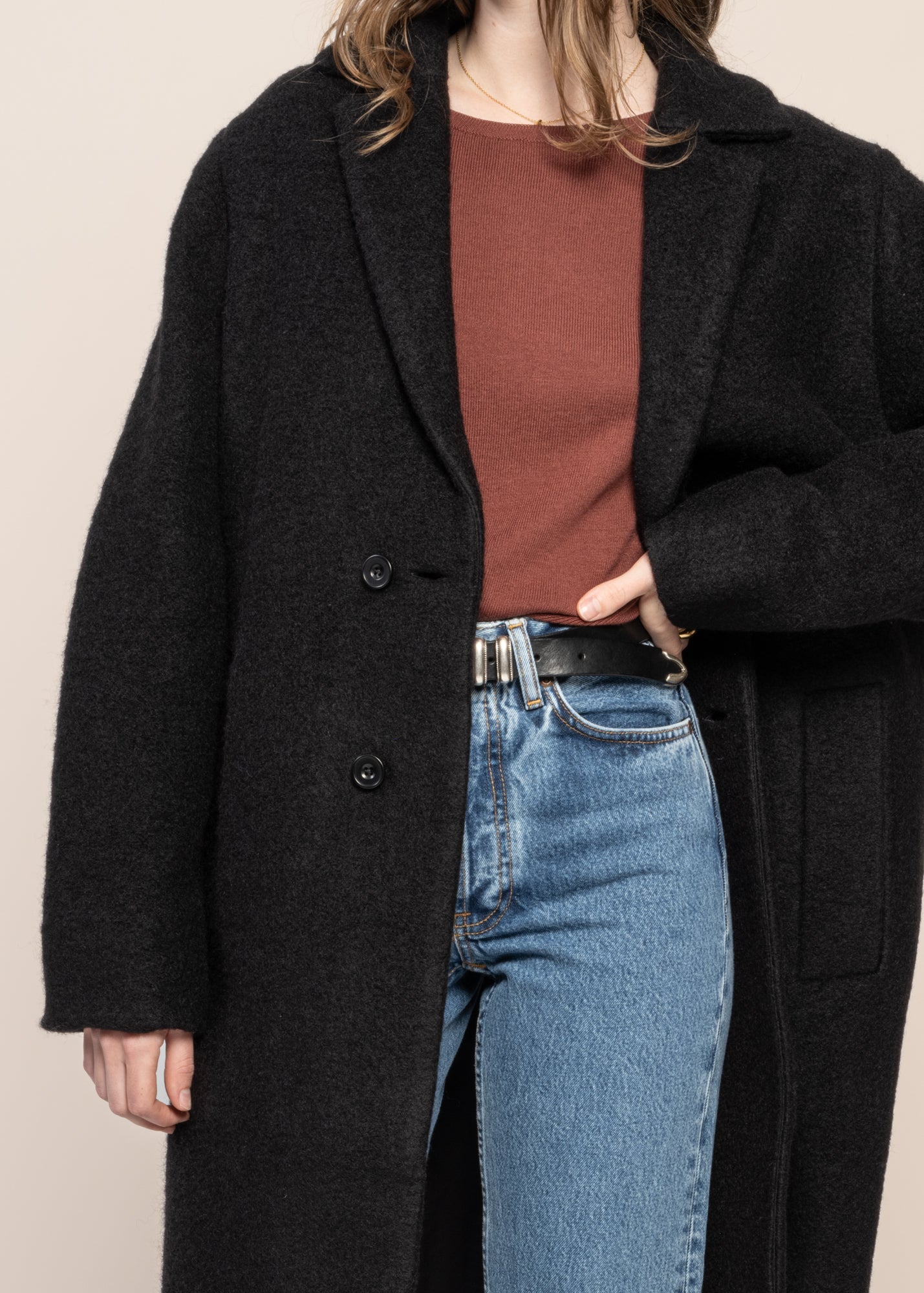 Manteau long en laine bio | noir "formal coat - true black"