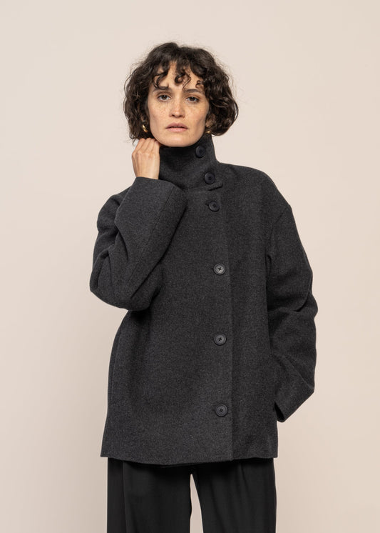 Manteau court en laine bio | gris foncé "majelaa - steel melange"