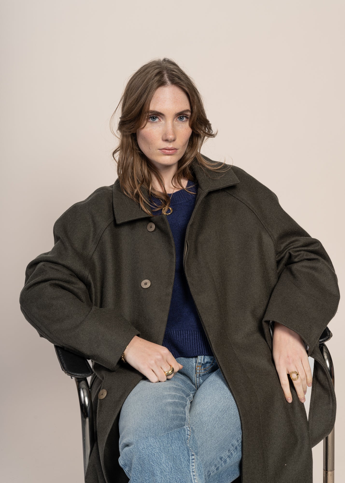 Manteau long en laine et cachemire recyclé | kaki "verlaine - khaki"