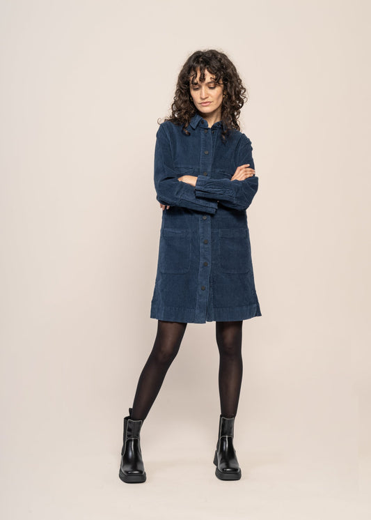 robe velours en coton bio | bleu "gaila ocean blue"