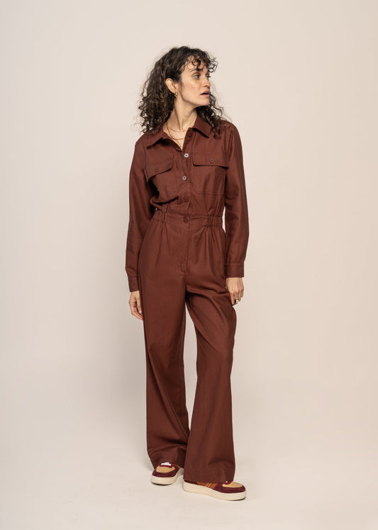 Combinaison en coton bio | marron "coffee montana jumpsuit brown"