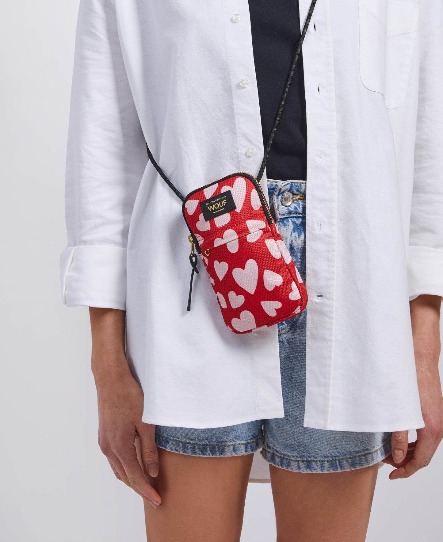 Pochette téléphone coeurs en matière recyclée | rose "amore phone bag coeurs"