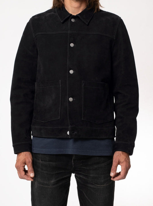 Veste noire en cuir nubuck tannage végétal - dante nubuck lined jacket black