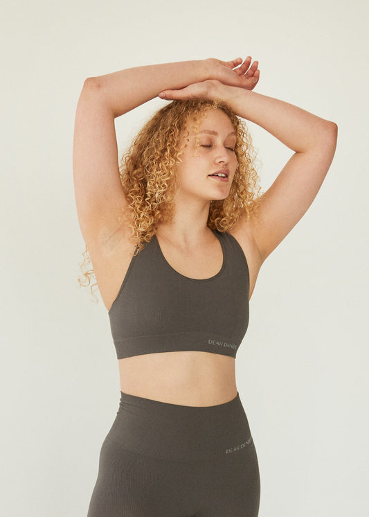 Brassière en recyclé | marron "lena rib bra brown"
