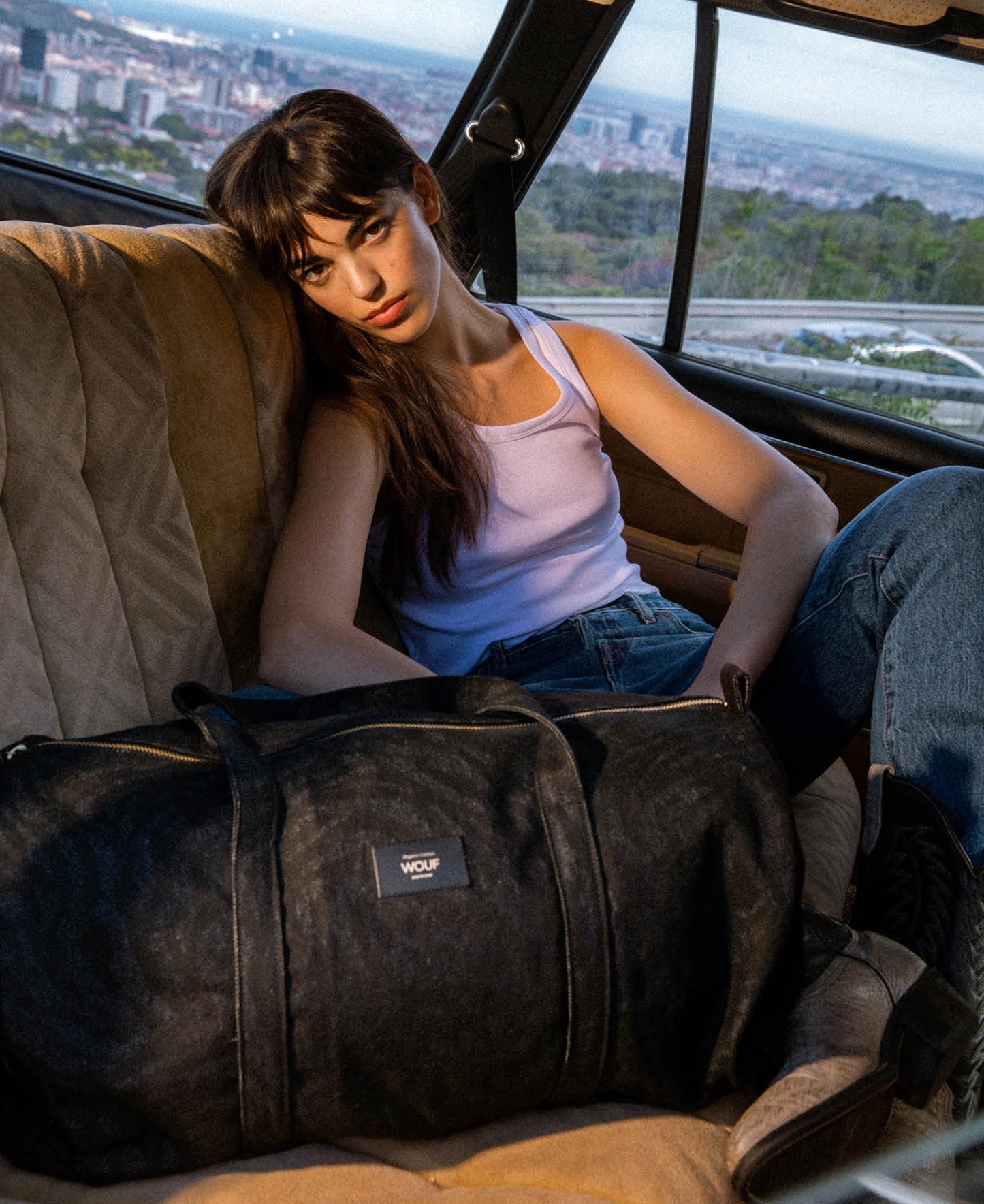 Sac bowling en coton bio | noir imprimé "dafne bowling bag"