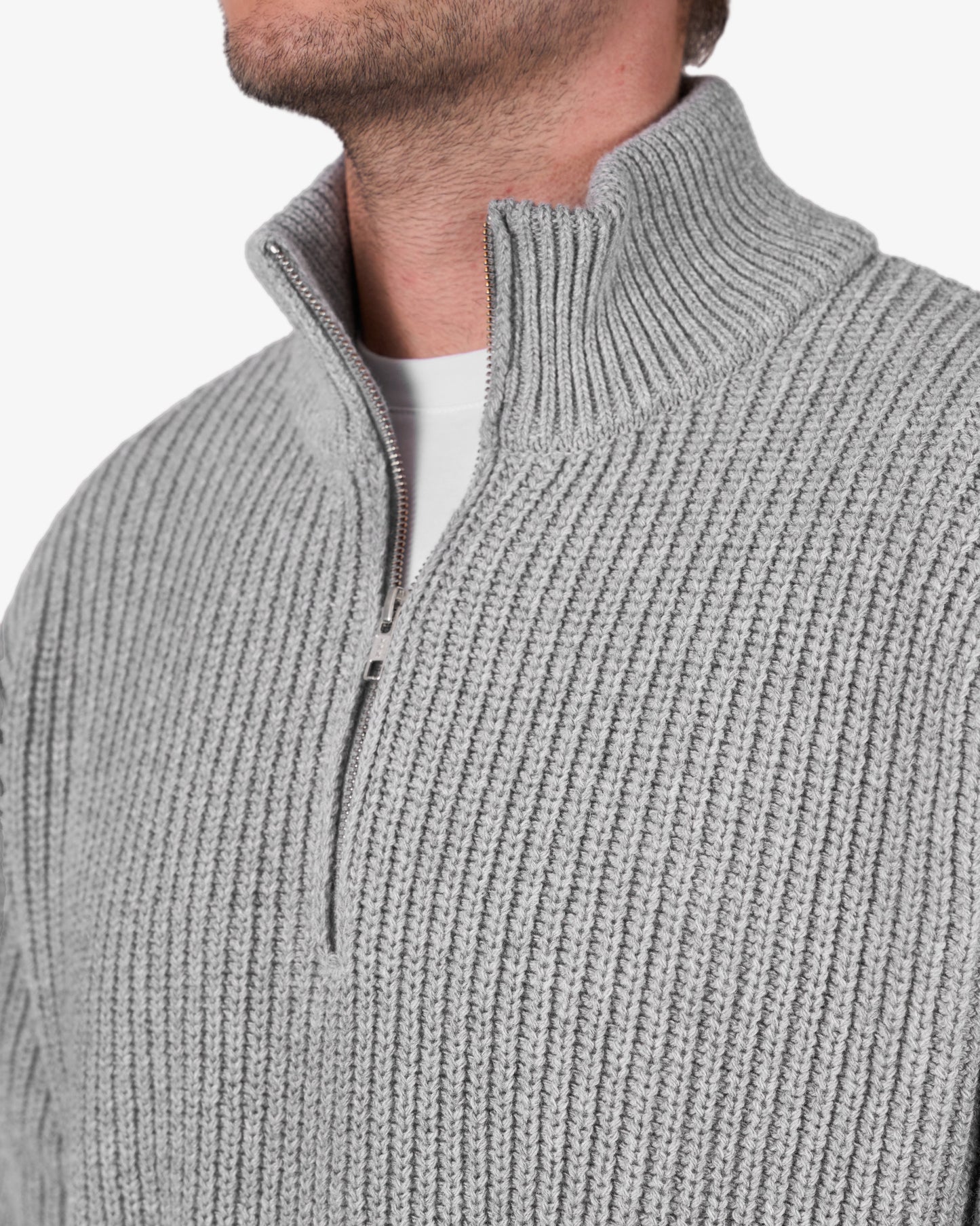 Pull col zippé en laine mérinos recyclée | marine "merino quarter zip - navy blue"