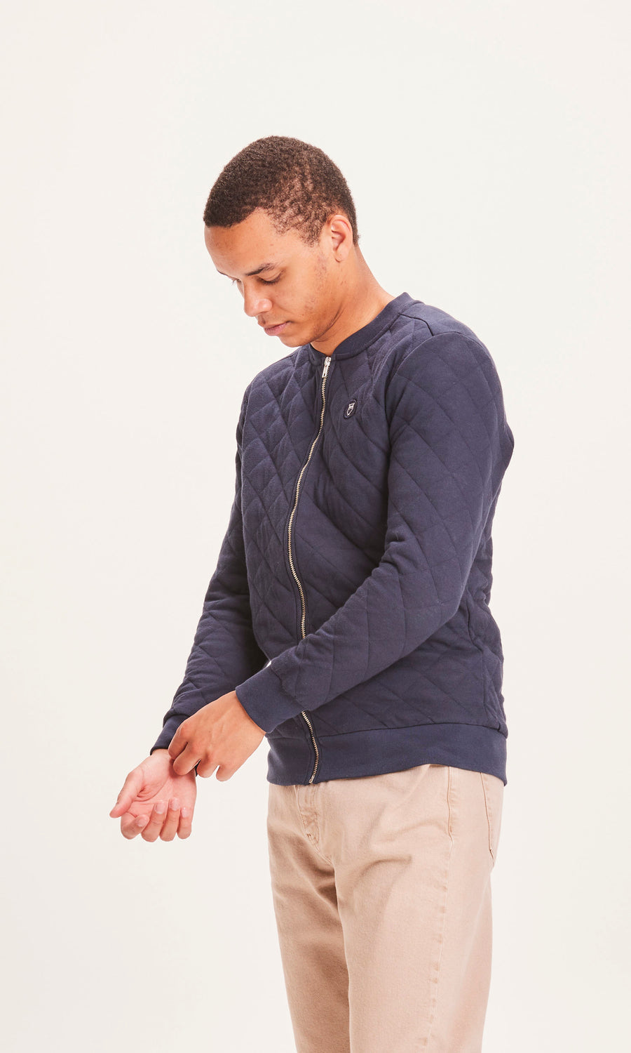 Veste matelassée marine en coton bio et matière recyclée - quilted zip cardigan total eclipse