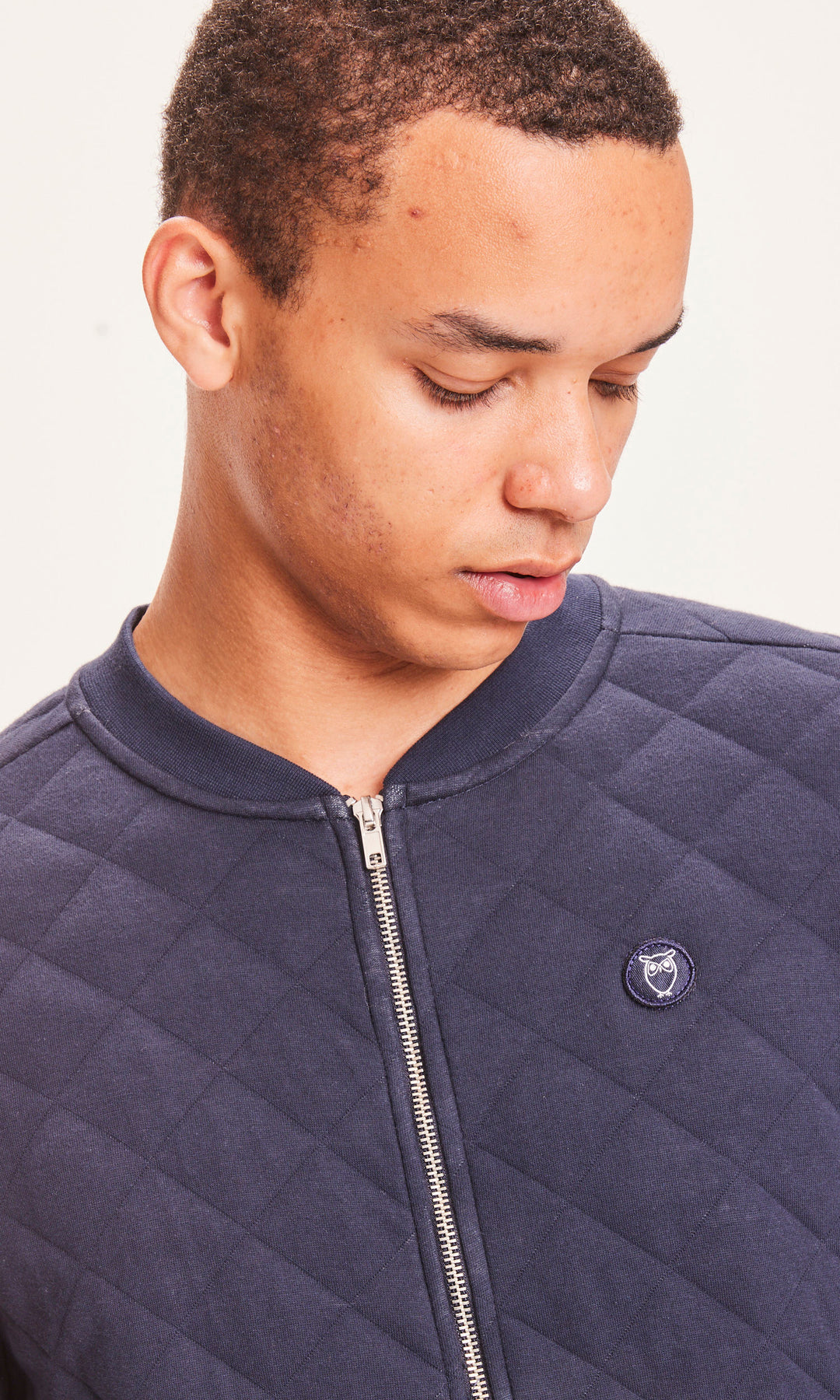Veste matelassée marine en coton bio et matière recyclée - quilted zip cardigan total eclipse
