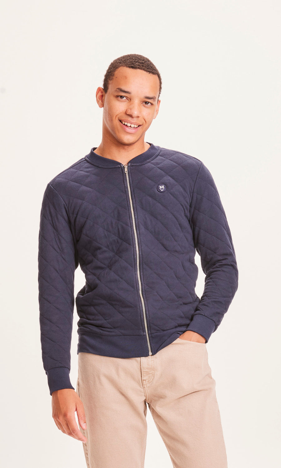 Veste matelassée marine en coton bio et matière recyclée - quilted zip cardigan total eclipse