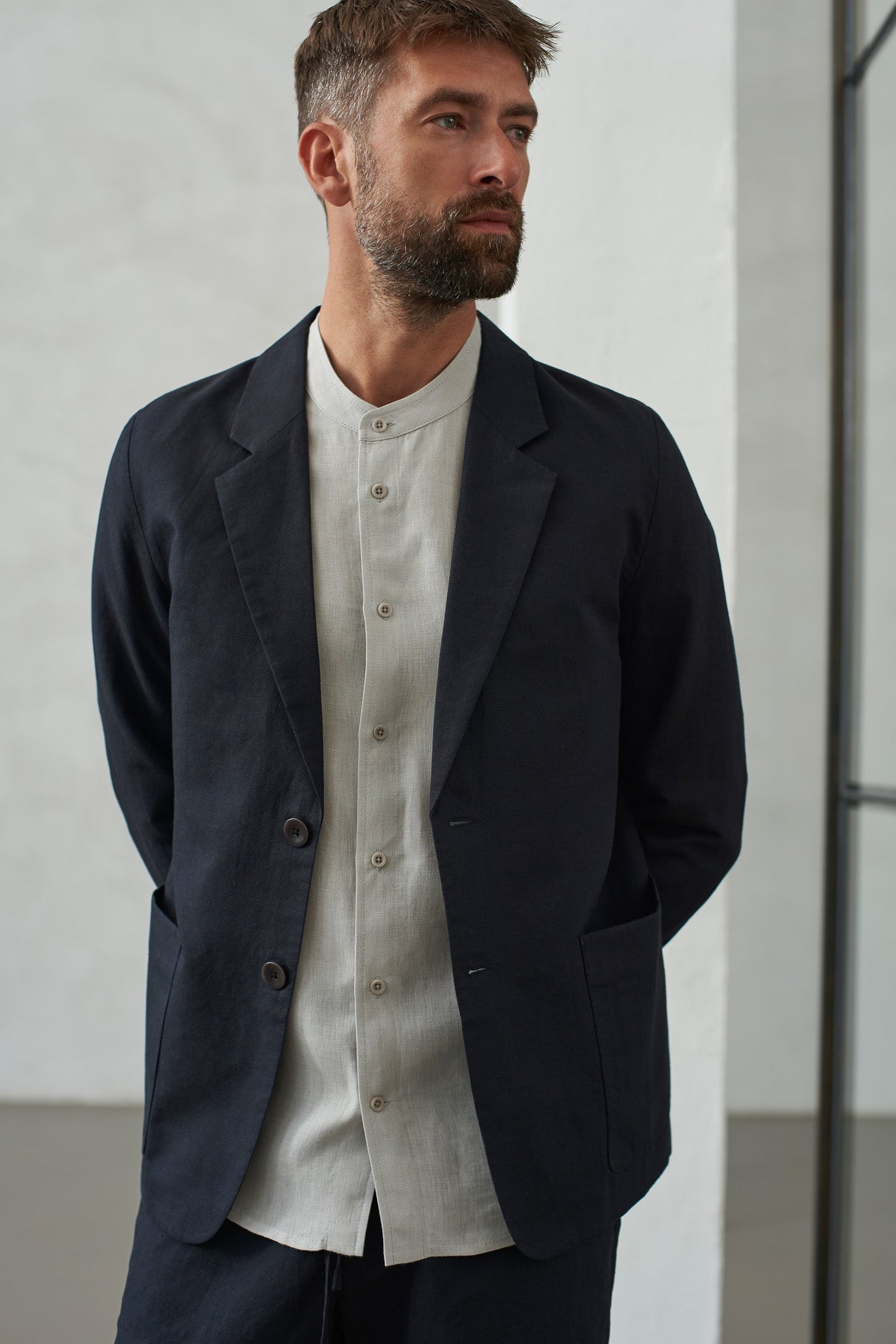 Blazer en coton bio et lin | Noir "enver black linen"