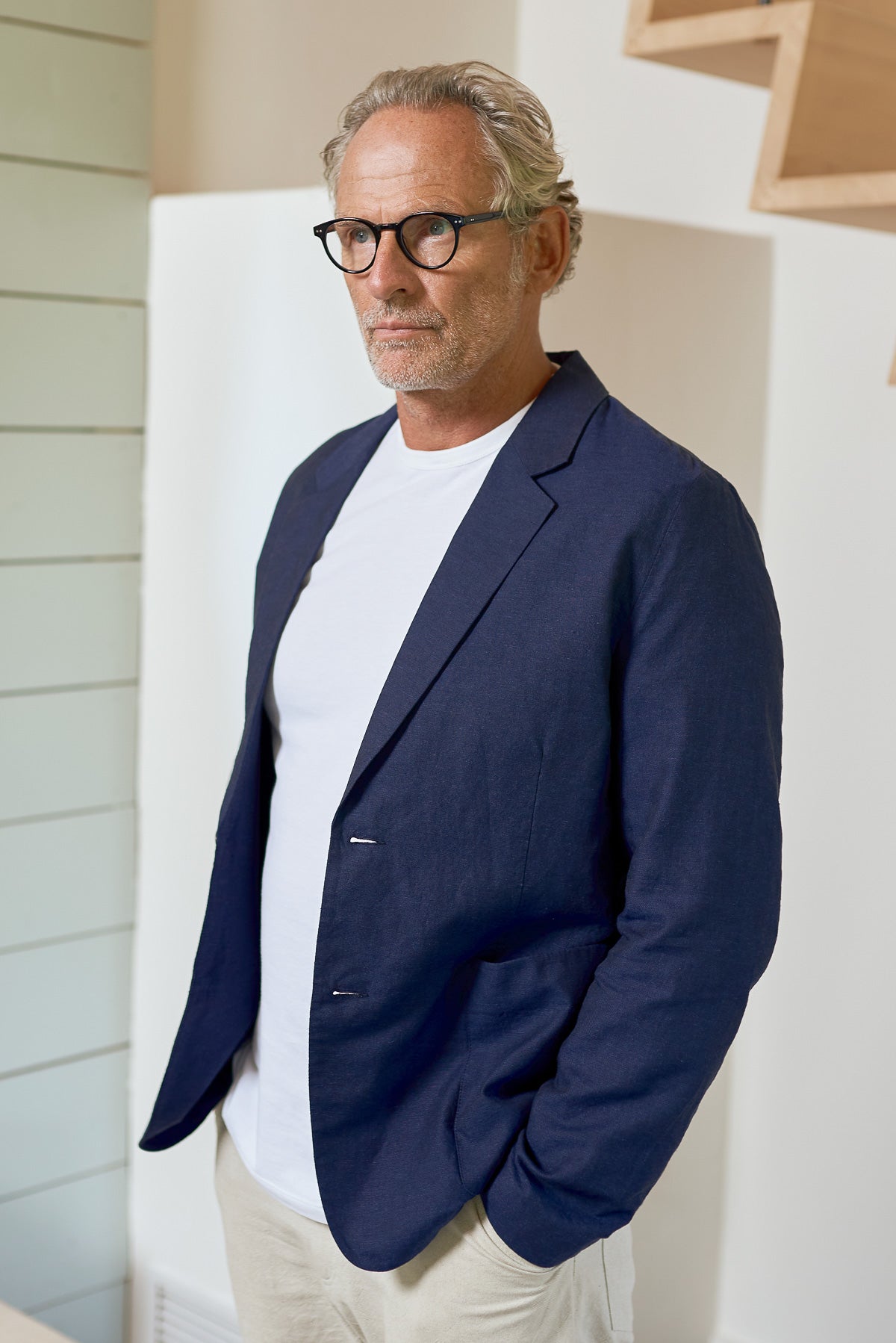 Blazer en coton bio et lin | navy "enver navy"