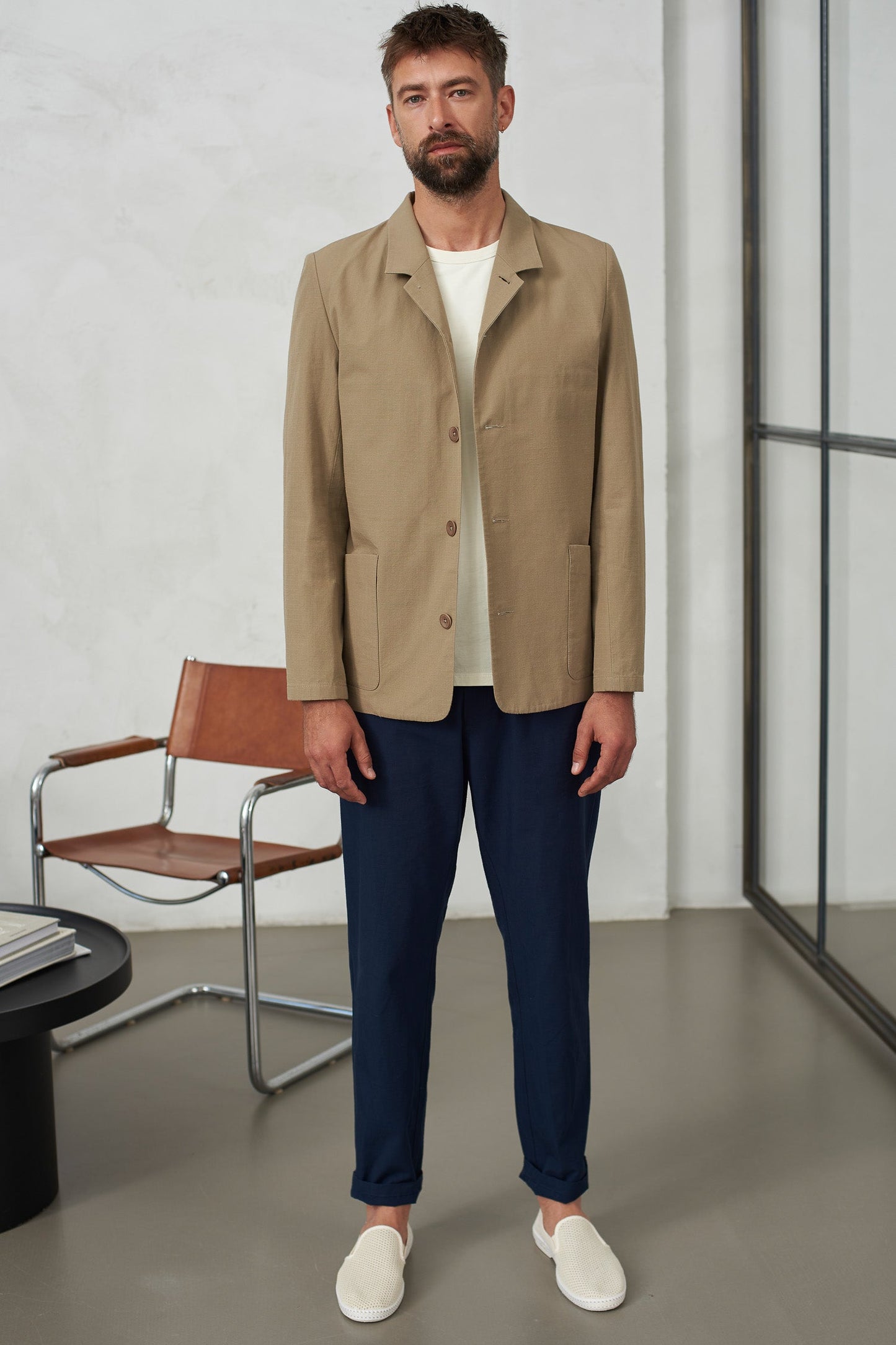 Blazer boutonné en coton bio | beige "enzo eco ripstop pale khaki"