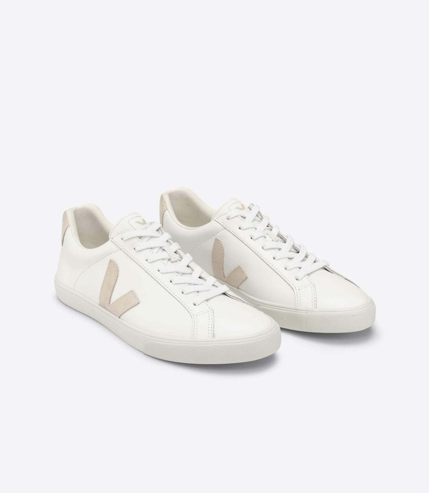 Baskets en cuir et suède certifié | blanc et beige "esplar logo leather extra white sable"