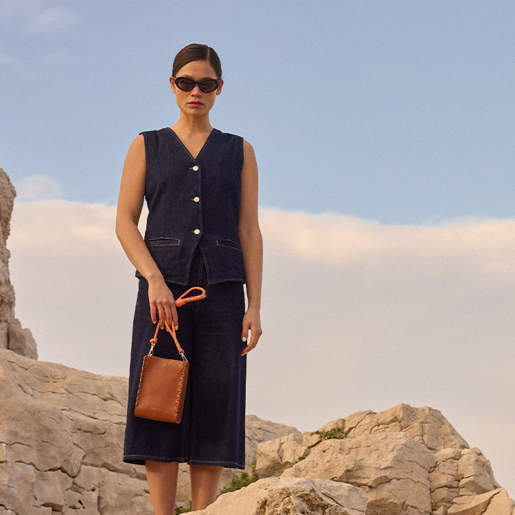 Sac à bandoulière en cuir certifié | marron "Essence stitch - tan"
