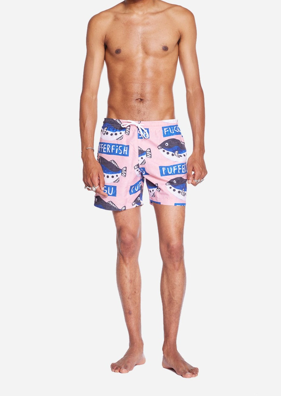 Short de bain en matières recyclées | rose "eugo pattern"