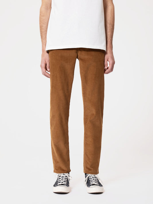 Pantalon fuselé marron en velours côtelé de coton bio - easy alvin oak corduroy