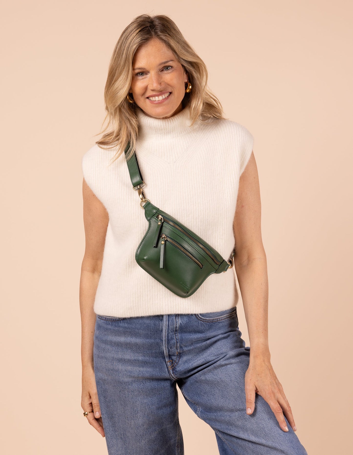 Sac à main en cuir | vert "beck's bum bag - pine green classic leather"
