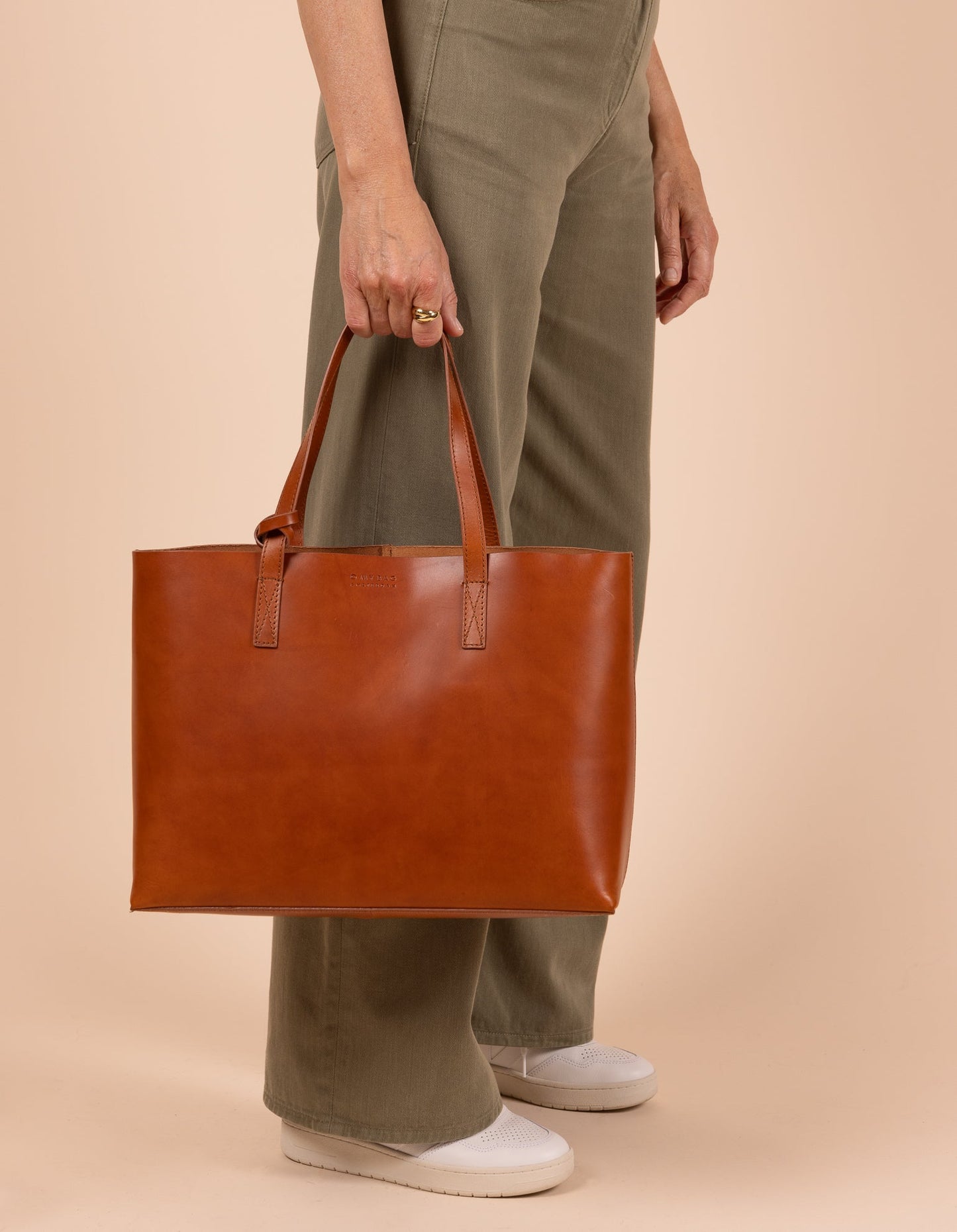 Sac cabas en cuir certifié | camel "sam shopper cognac classic leather""
