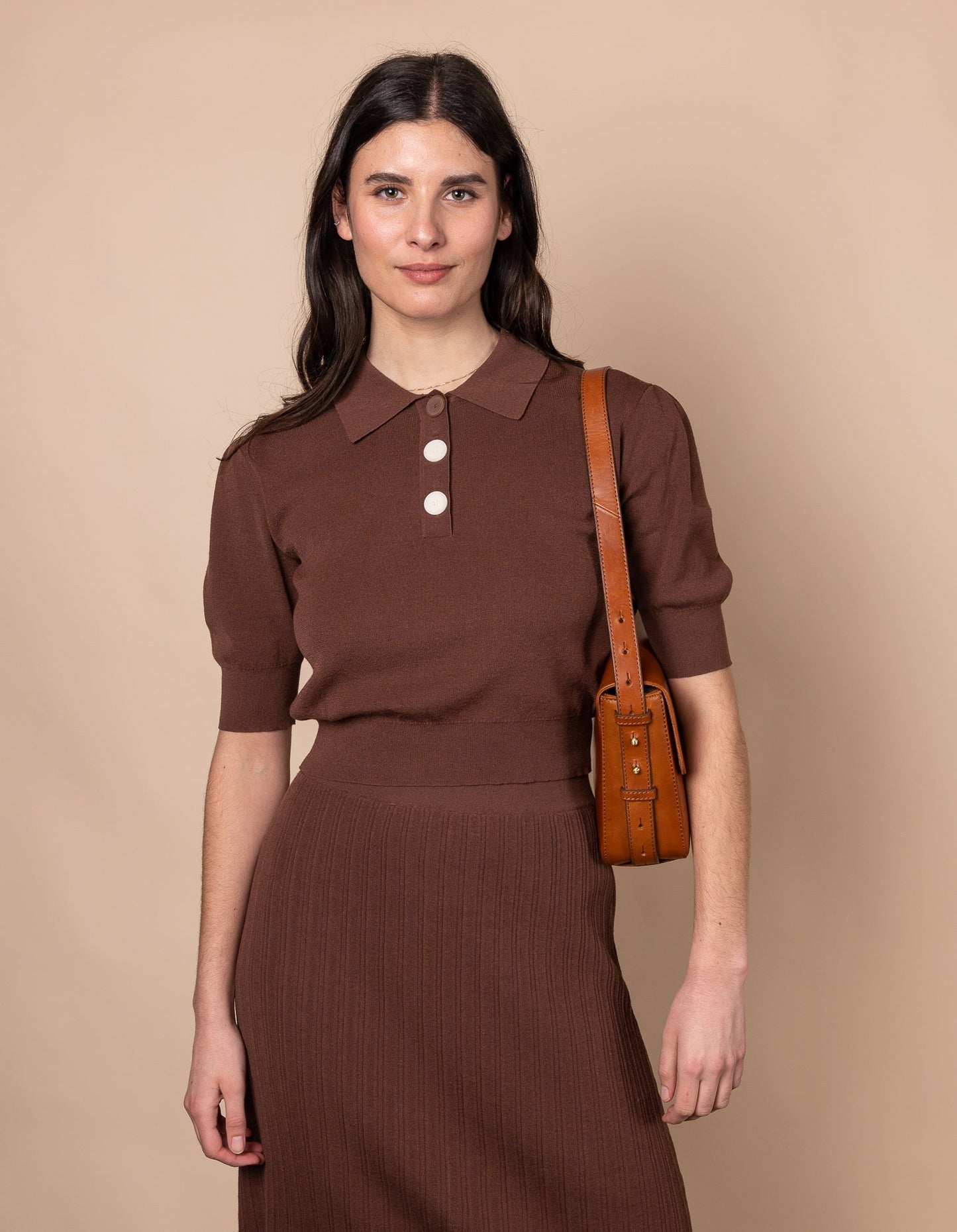 Sac bandoulière en cuir certifié | marron "gina cognac classic leather"
