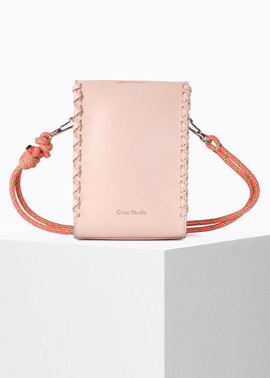 Sac à bandoulière en cuir certifié | rose "essence stitch - peche"