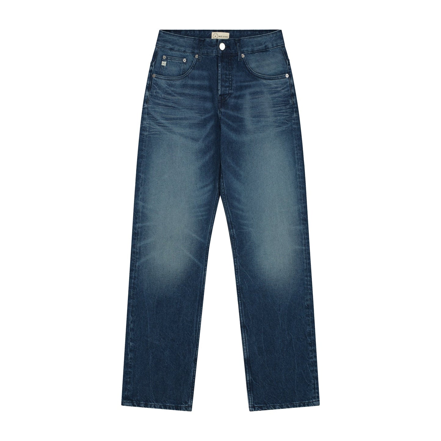Jean droit en coton bio et recyclé | bleu foncé délavé "extra easy dark worn"