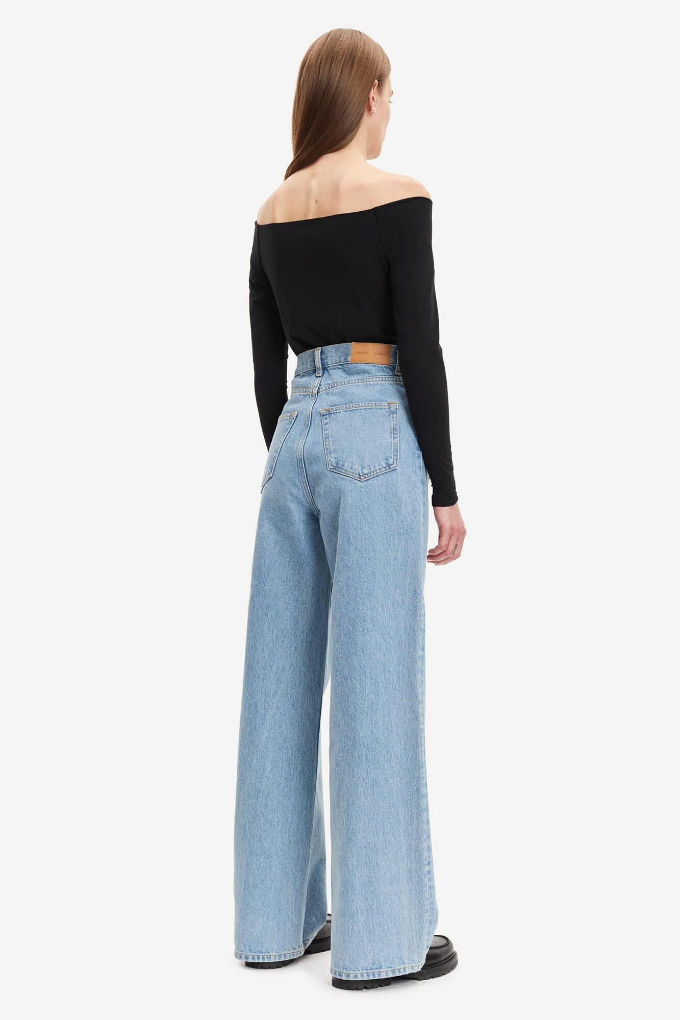 Top manches longues col dégagé noir en coton bio et modal - nana ls 265 black