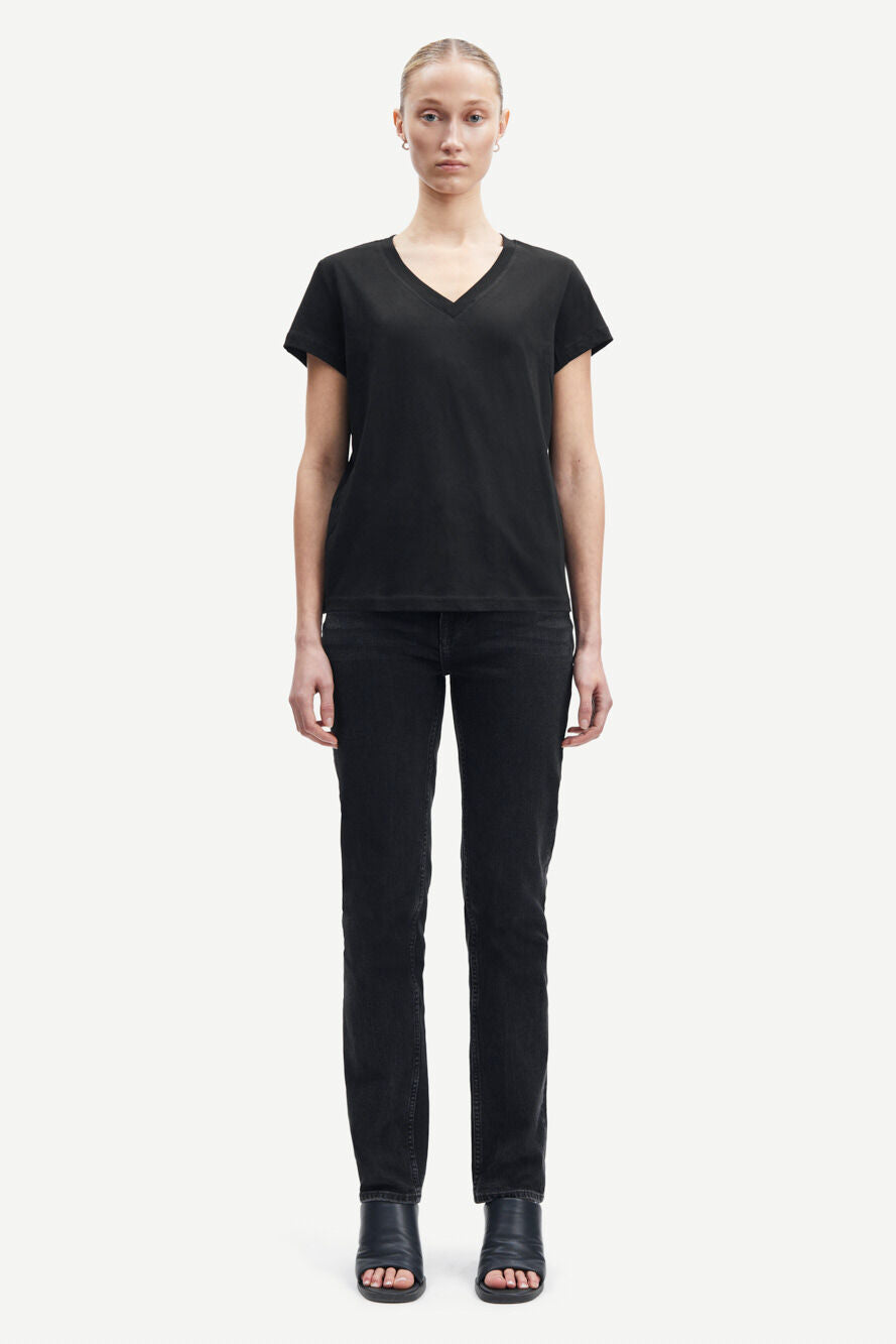 T-shirt manches courtes col v en coton bio | noir "solly v-n t-shirt black"