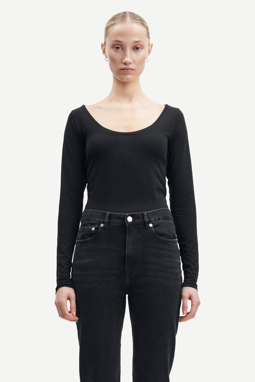 T-shirt manches longues col rond en tencel et coton bio | noir "sik solid black"