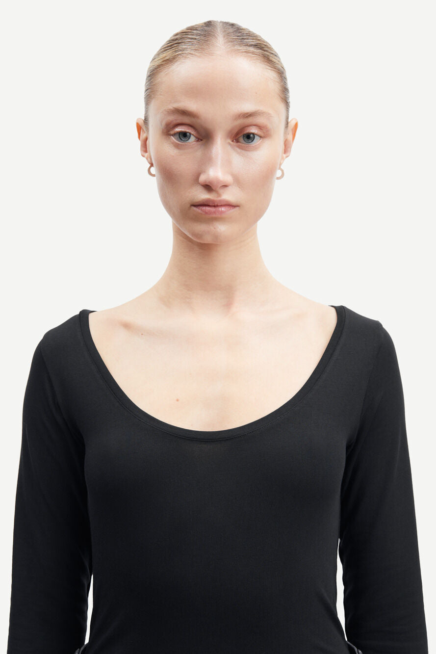 T-shirt manches longues col rond en tencel et coton bio | noir "sik solid black"