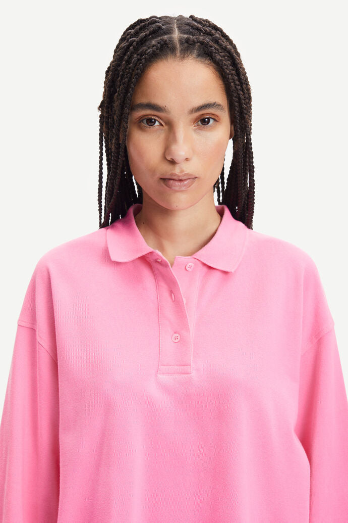 Polo manches longues rose en coton bio - odetta polo sachet pink