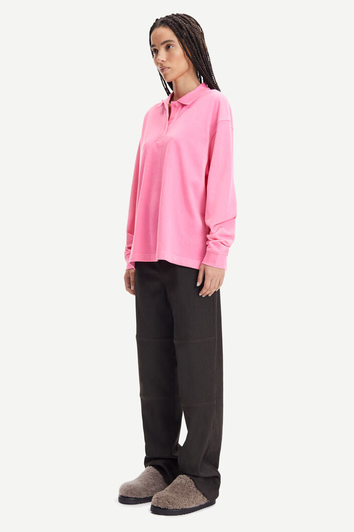 Polo manches longues rose en coton bio - odetta polo sachet pink