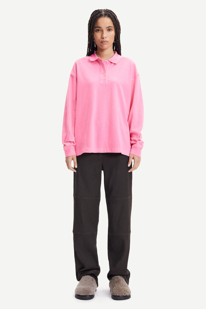 Polo manches longues rose en coton bio - odetta polo sachet pink