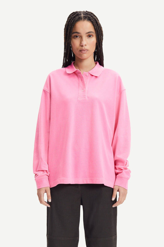 Polo manches longues rose en coton bio - odetta polo sachet pink