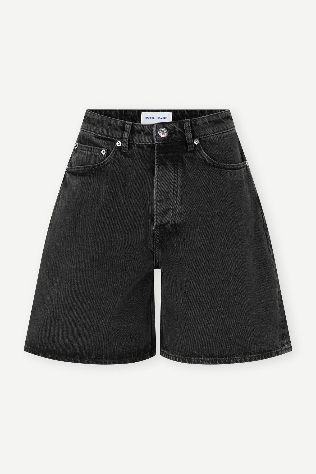Short en jean noir en coton bio et recyclé - long shelly shorts black dust