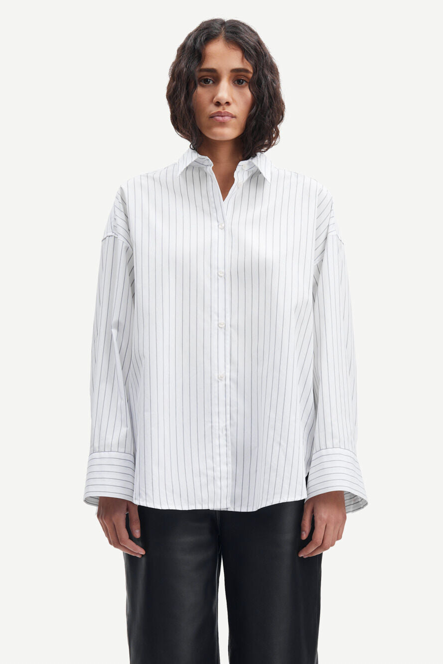 Chemise ample en coton bio | Rayée blanche "marika shirt bright white st."