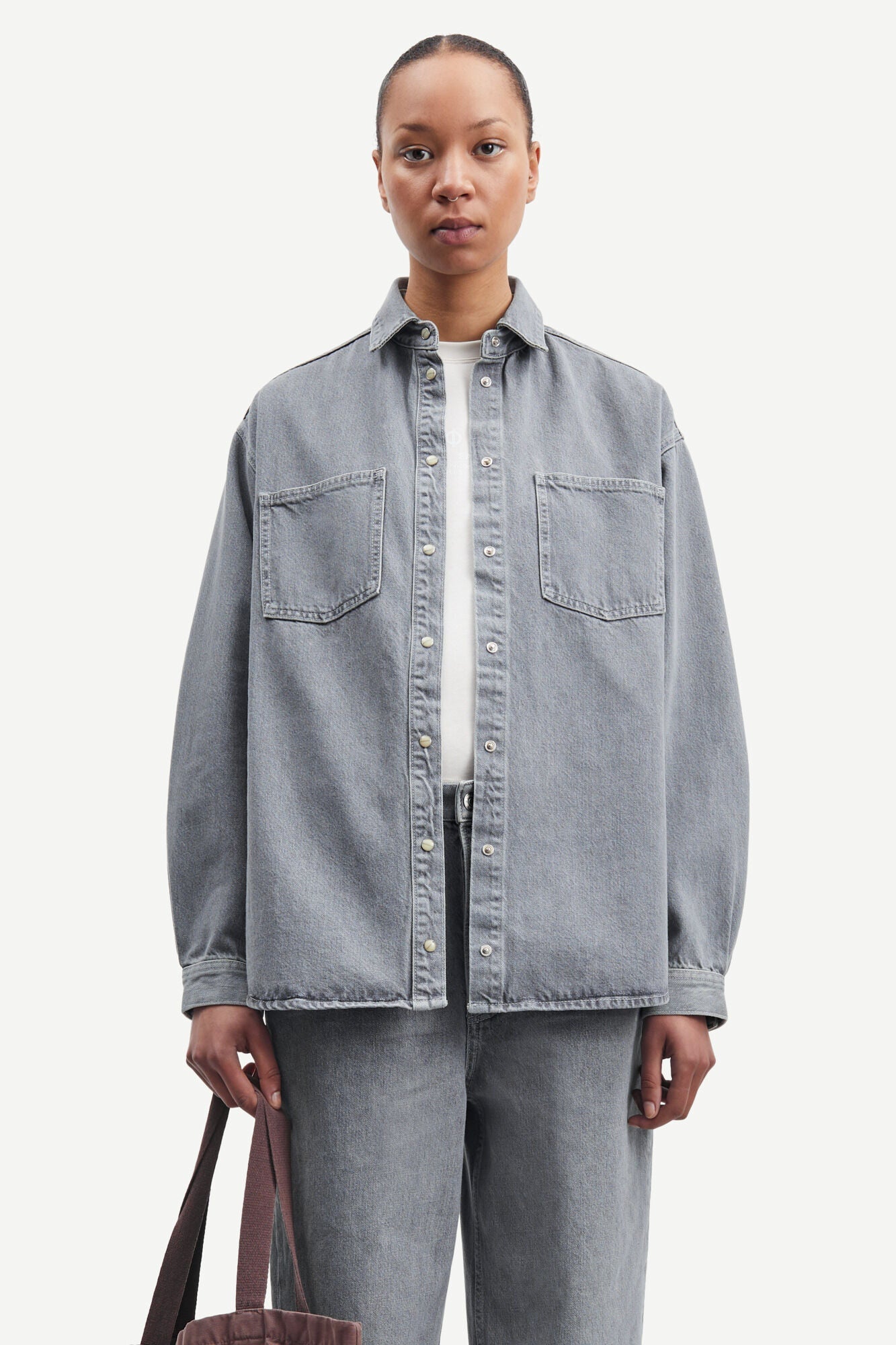 Surchemise en denim en coton bio et recyclé | Gris "eleanor shirt mist"