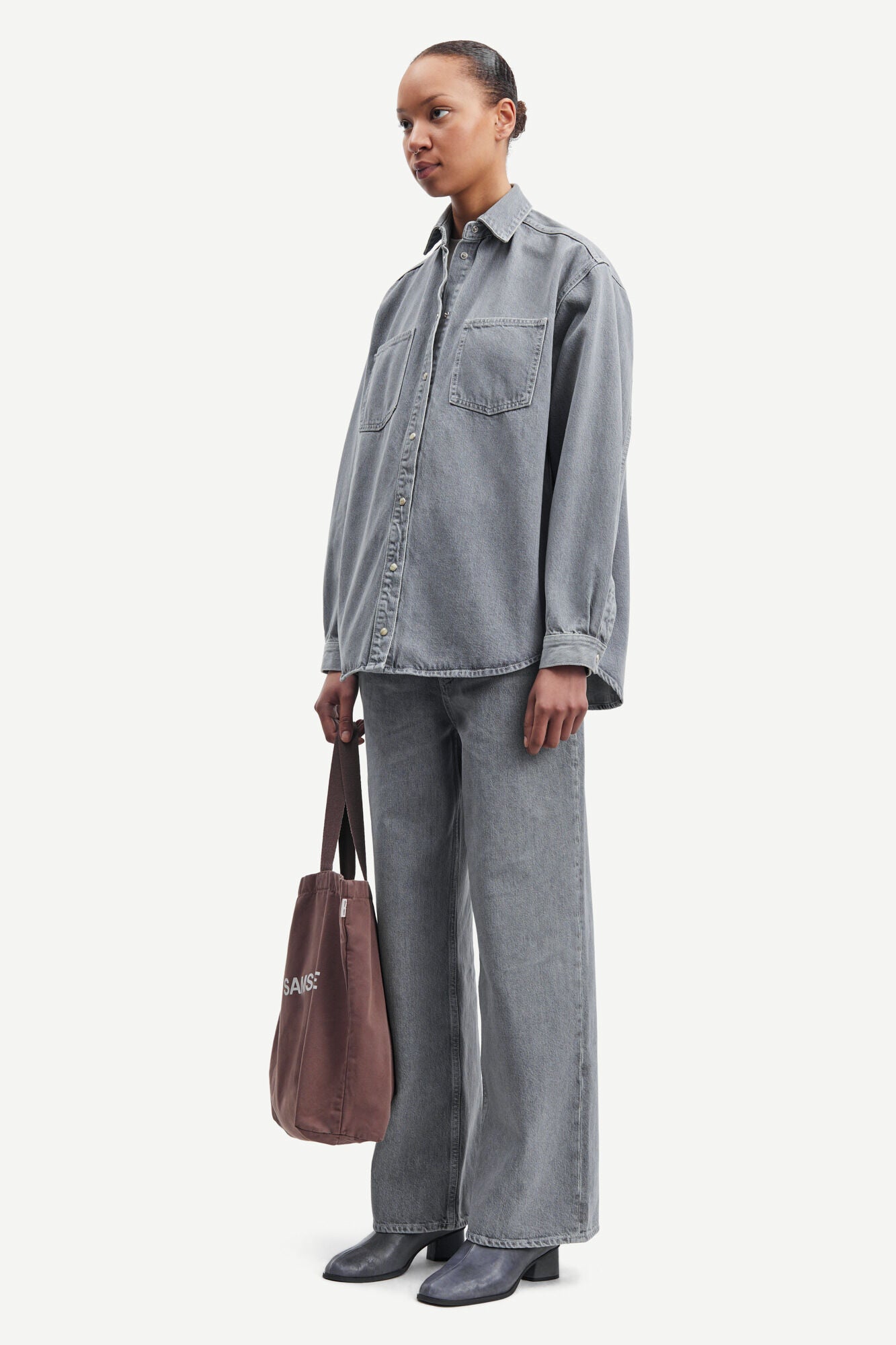 Surchemise en denim en coton bio et recyclé | Gris "eleanor shirt mist"