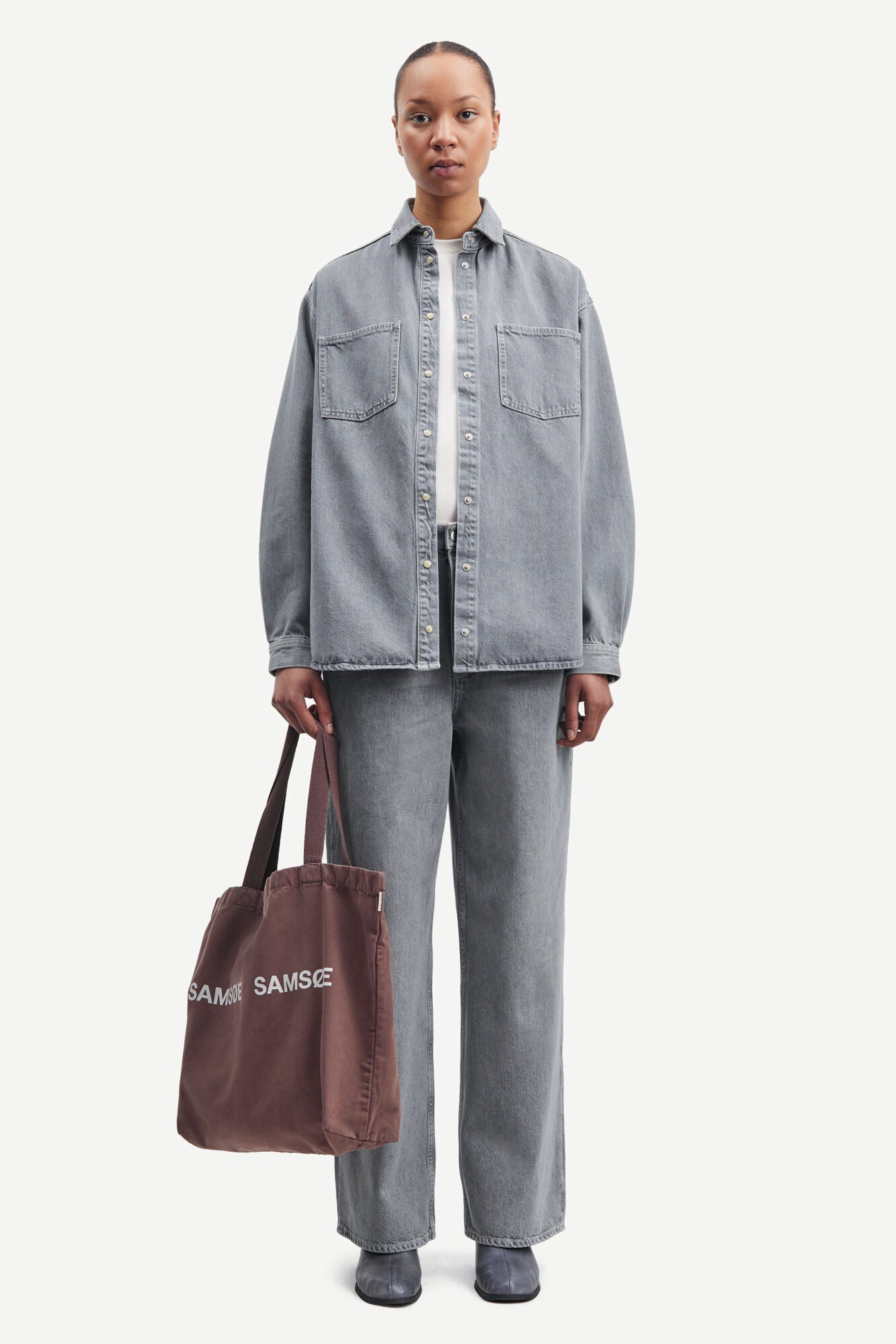 Surchemise en denim en coton bio et recyclé | Gris "eleanor shirt mist"