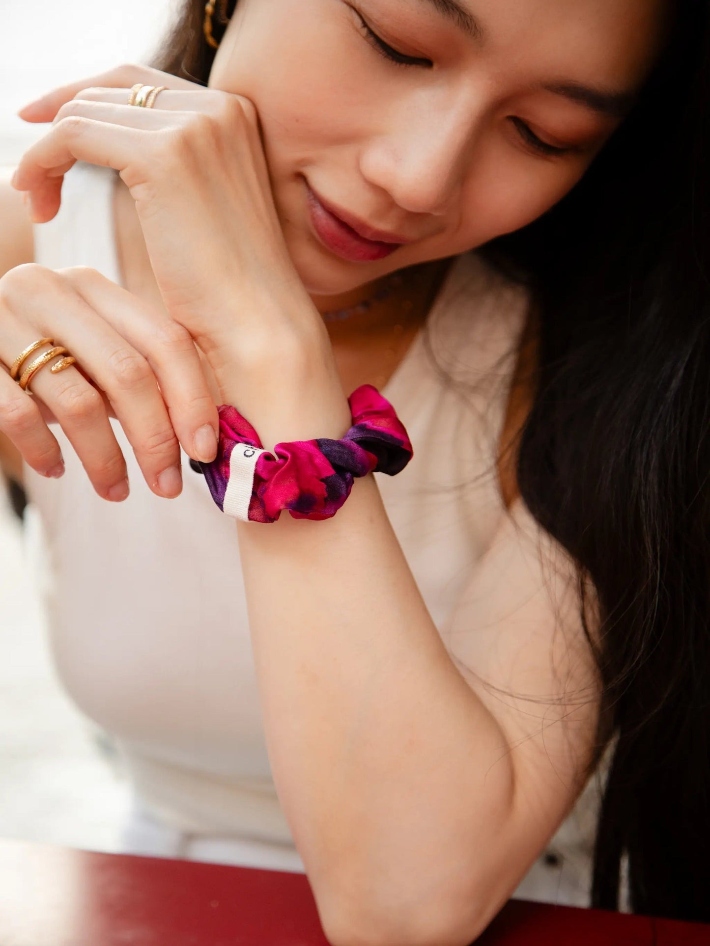 Chouchou en matière upcyclée | Violet imprimé "violet/rose"