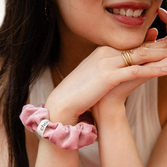 Chouchou en velours upcyclé | Rose poudré "velours rose poudré"