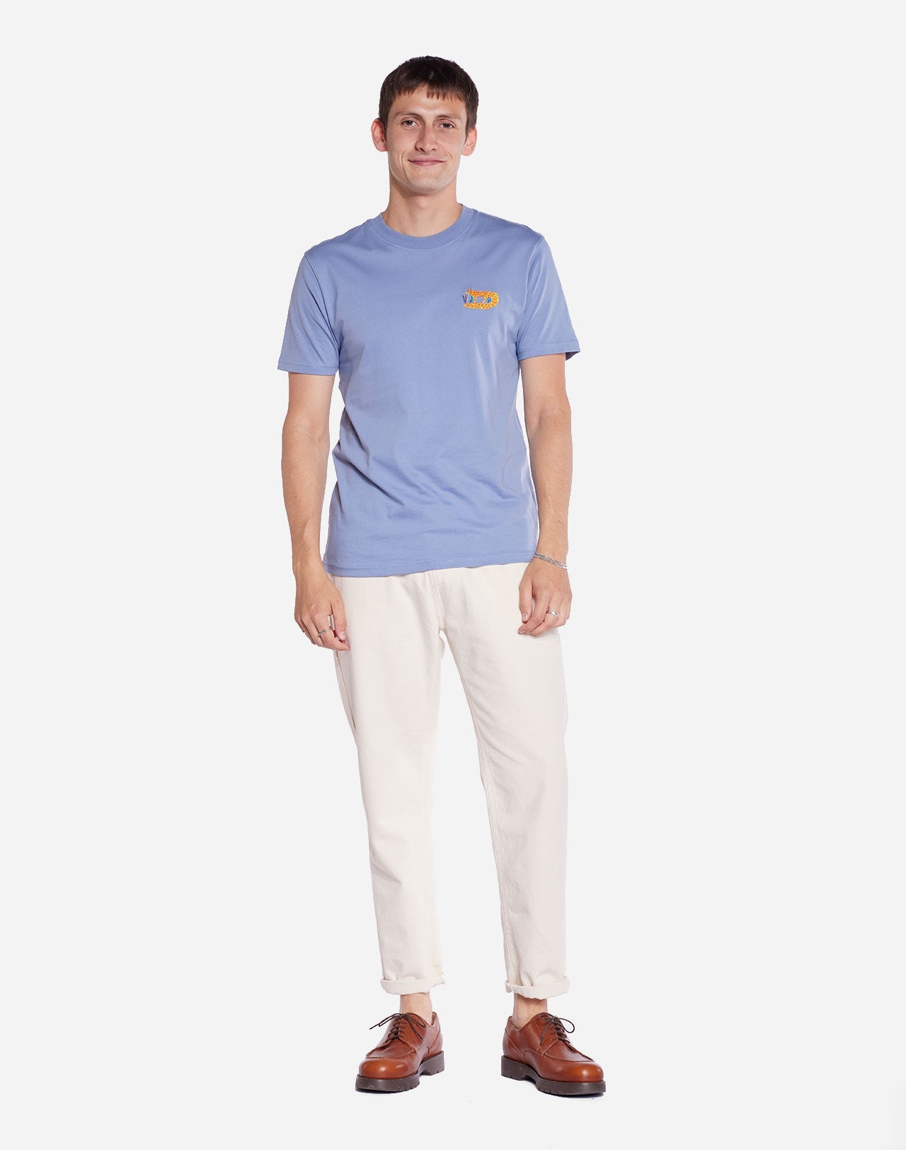 T-shirt brodé en coton bio | bleu "foxy azure"
