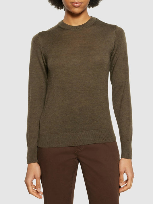 Pull léger en laine mérinos certifiée | kaki 'fine merino crew neck dark olive'