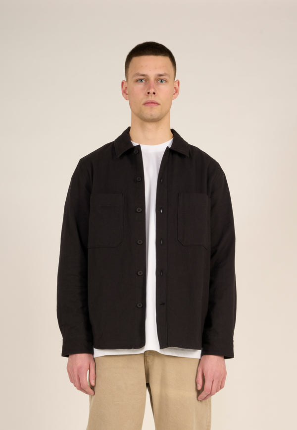 Veste noire en coton bio - flannel brushed shirt black jet
