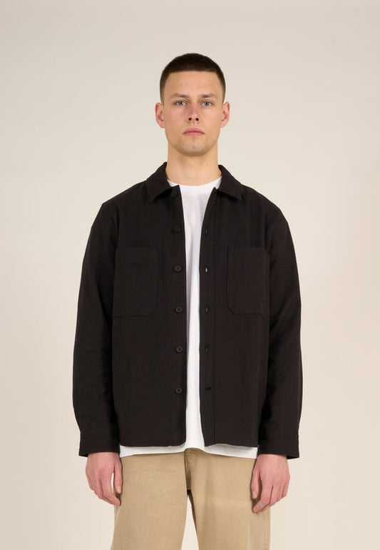 Veste noire en coton bio - flannel brushed shirt black jet